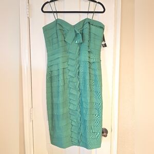 NWT Carmen Marc Valvo Green Strapless Tiered Dress Size 12